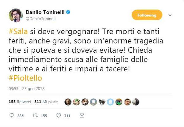 Le meravigliose risposte al tweet di Toninelli sull’incedente di Pioltello