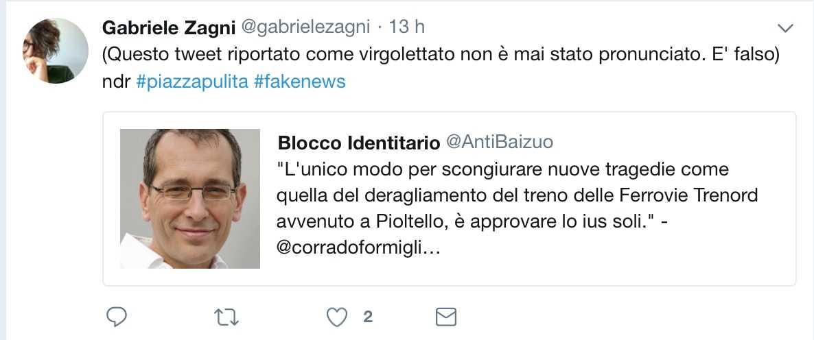 Il falso tweet di Formigli su Pioltello (diffuso da un account fascista) e lo sciacallaggio elevato al quadrato article-post