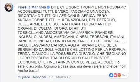 «Aiutiamo gli africani a casa loro», lo sfogo e la provocazione di Fiorella Mannoia su Fb article-post