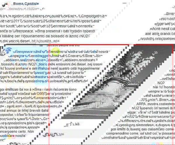 Greenpeace smentisce Roma Capitale: «La qualità dell’aria non è la migliore d’Italia»