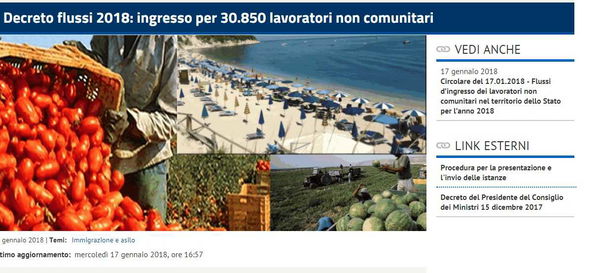 La gaffe sul sito del Viminale: pomodori, spiagge e cocomeri per i migranti economici