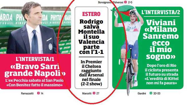 La gaffe del Corriere dello Sport: «Il Valencia di Montella fa 1-1». Ma il tecnico è al Siviglia