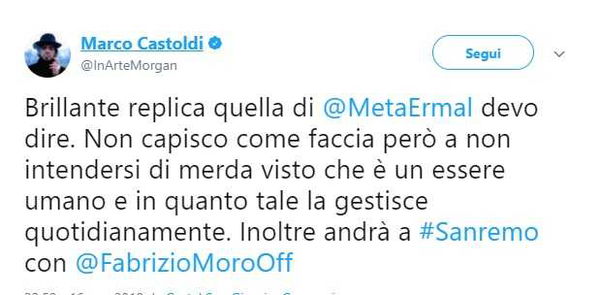 Ermal Meta e Morgan si scontrano su Twitter
