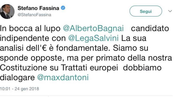 Stefano Fassina elogia Alberto Bagnai candidato con la Lega di Salvini come Povia