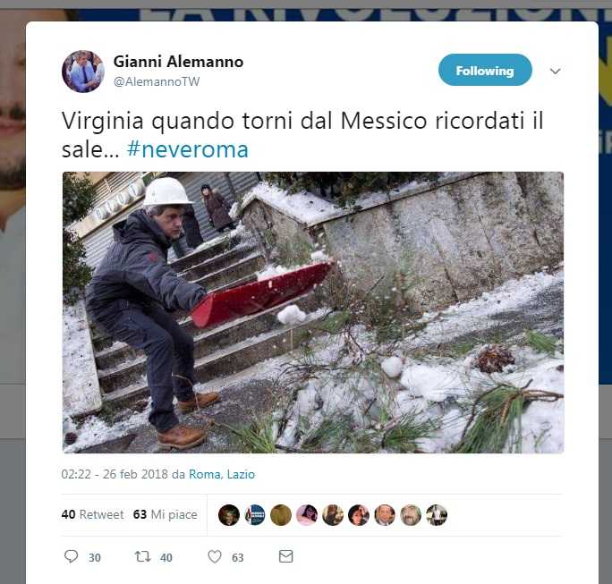 Gianni Alemanno e il tweet sulla neve per Virginia Raggi che non finisce benissimo article-post