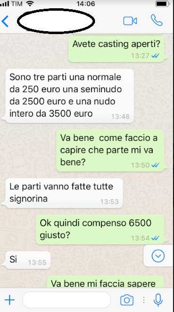 «Ciao sono di un casting Mediaset, potresti mandarmi le tue foto?»