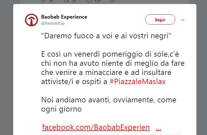 Blitz razzista al Baobab: «Daremo fuoco ai vostri negri» article-post