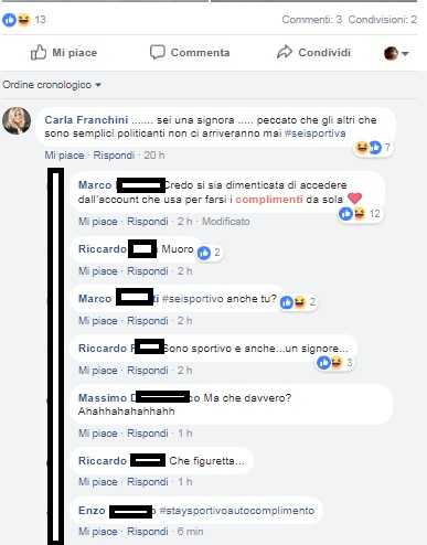 La candidata 5 stelle di Rimini che si complimenta con se stessa su Facebook
