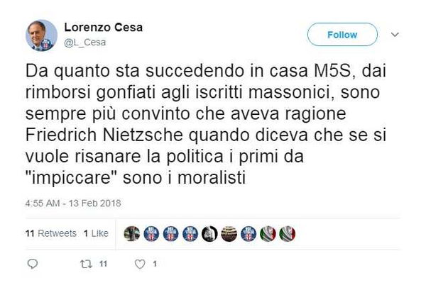 Lorenzo Cesa, i 5 stelle e i moralisti «da impiccare»