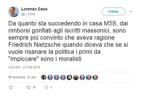 Lorenzo Cesa, i 5 stelle e i moralisti «da impiccare» article-post