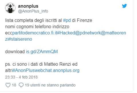 Allarme cyber security: AnonPlus hackera il Pd di Firenze. On line i numeri di Renzi e Nardella article-post