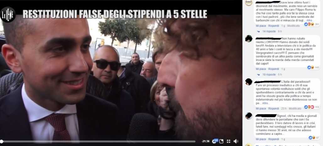 Sulla pagina Facebook delle Iene i commenti sul video dei mancati rimborsi sono a favore del M5S article-post