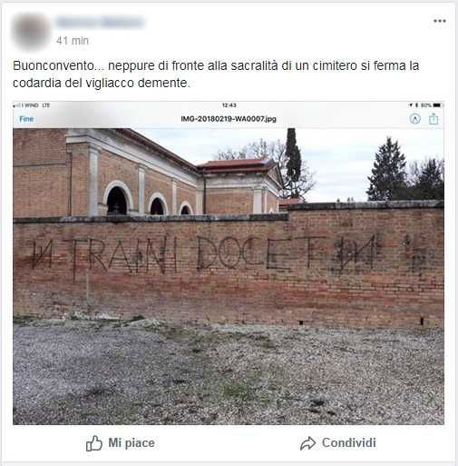 «Traini docet», la vergognosa scritta che inneggia all’autore del raid razzista di Macerata