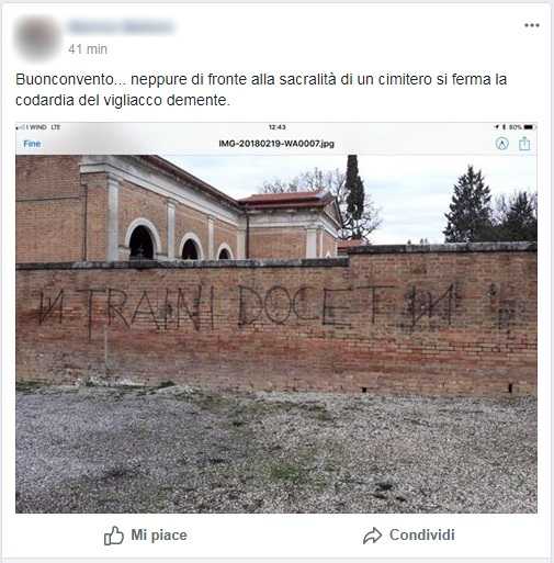 «Traini docet», la vergognosa scritta che inneggia all’autore del raid razzista di Macerata article-post