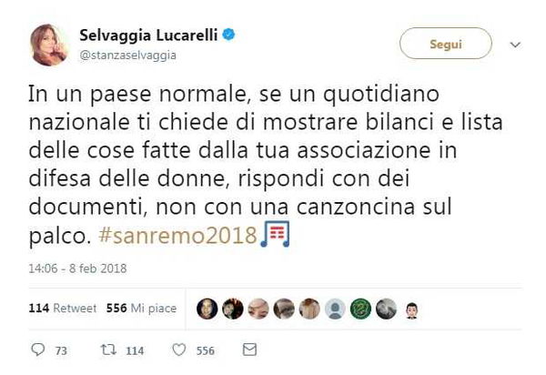 Lucarelli ritorna sulla onlus di Hunziker: «Rispondi coi documenti non canzoncine»