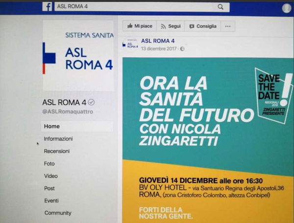 Il MoVimento 5 stelle contro Zingaretti: «Grave che la Asl Roma 4 lo sponsorizzi sui social»