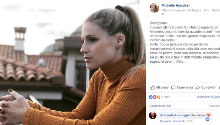 Michelle Hunziker risponde alle critiche e agli insulti per il silenzio sulla morte su Fabrizio Frizzi sui social media article-post