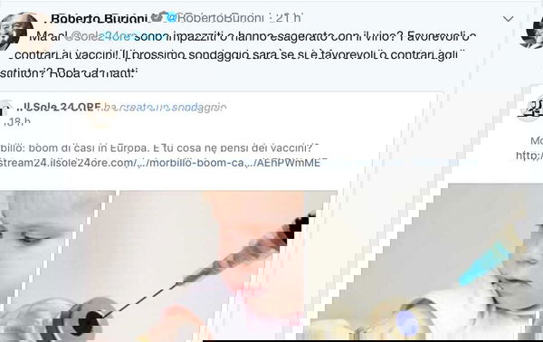 Roberto Burioni si chiede se il Sole 24 Ore abbia esagerato con il vino per un sondaggio sui vaccini