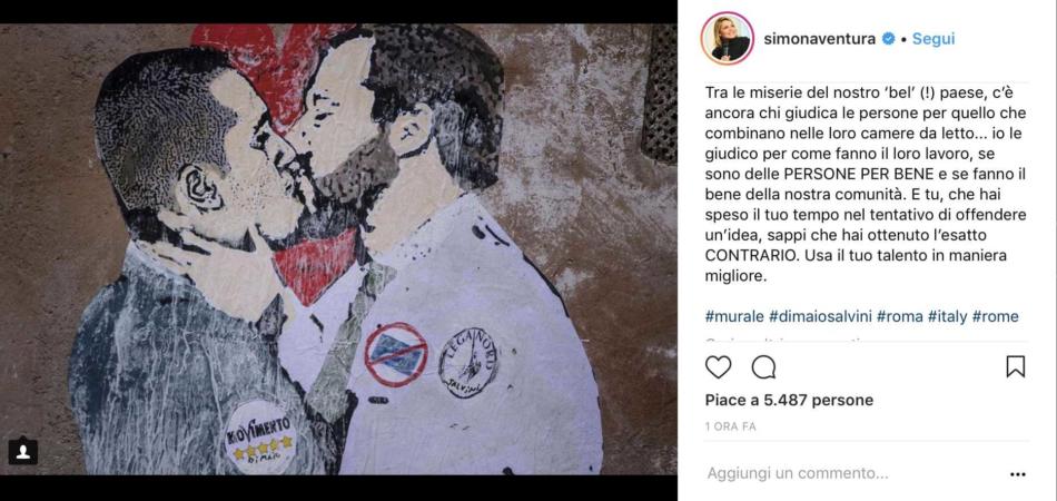 Simona Ventura murale Di Maio Salvini