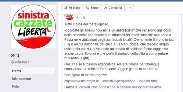 La bufala dell’ex terrorista fascista Maurizio Murelli, di Radical chic boriosi e di Sinistra cazzate libertà sugli adesivi antifascisti di Pavia