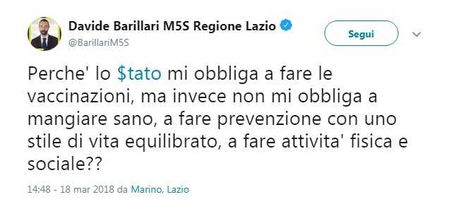 L’inutile quesito di Barillari (M5S): «Perché lo Stato obbliga a fare i vaccini ma non attività fisica?» article-post