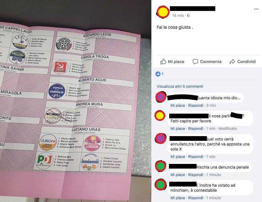 Un elettore M5S posta su Facebook la sua scheda dalla Sardegna: con cinque X article-post