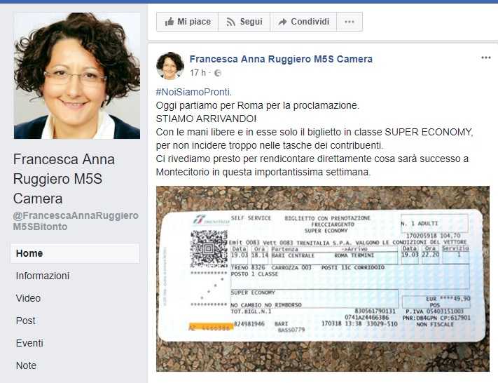 Francesca Anna Ruggiero, la deputata M5S che confonde la tariffa e la classe del Frecciargento article-post