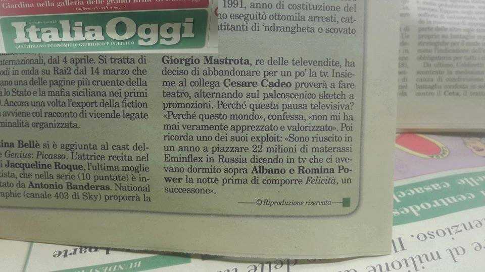 Lercio colpisce ancora: Italia Oggi riprende la notizia di Mastrota che lascia la tv per il teatro article-post