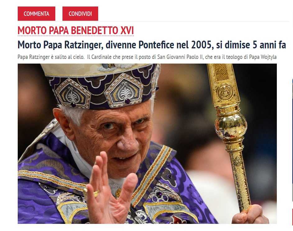 La bufala di Papa Ratzinger morto article-post