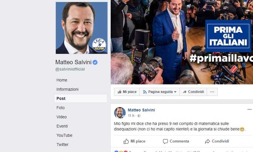 Matteo Salvini rivendica di non sapere risolvere una disequazione article-post