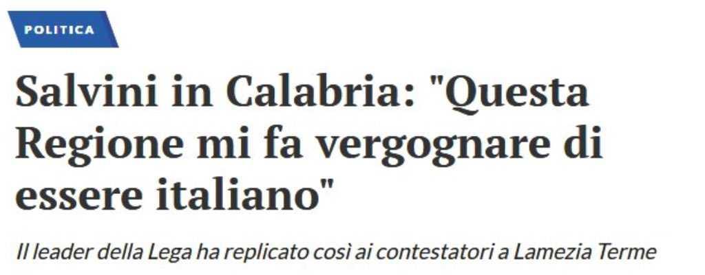 Salvini eletto in Calabria, due anni fa la regione lo faceva vergognare di essere italiano article-post