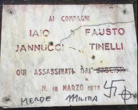 Fausto e Iaio, svastica sulla targa dei due ragazzi del Leoncavallo uccisi dai fascisti