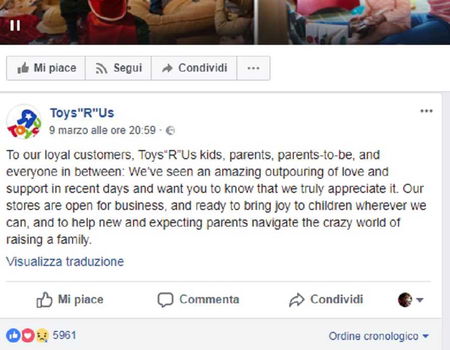 L’amaro messaggio di Toys ‘R’ Us ai suoi clienti: «Grazie per il vostro affetto» article-post