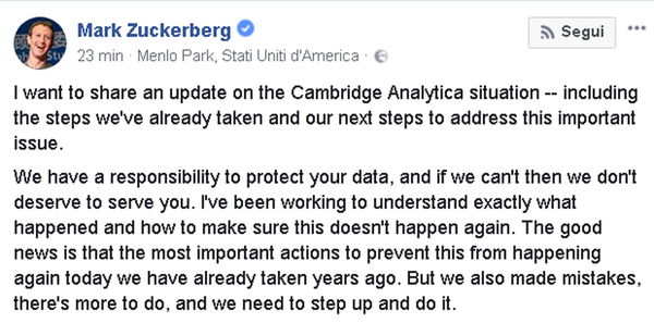 Facebook si scusa per aver minacciato di denuncia i giornalisti di Cambridge Analytica