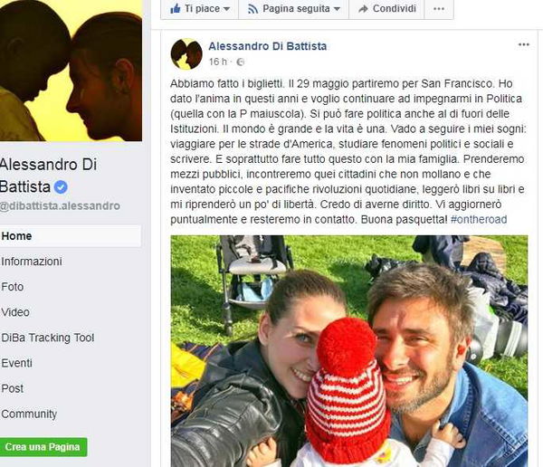 Alessandro Di Battista vuole viaggiare negli Usa e nell’America latina sui mezzi pubblici