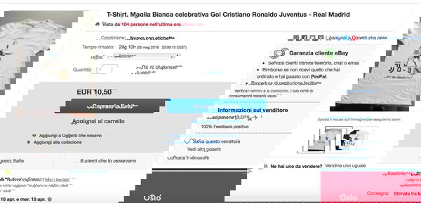 Il grande successo su Ebay della maglia celebrativa della rovesciata di Cristiano Ronaldo