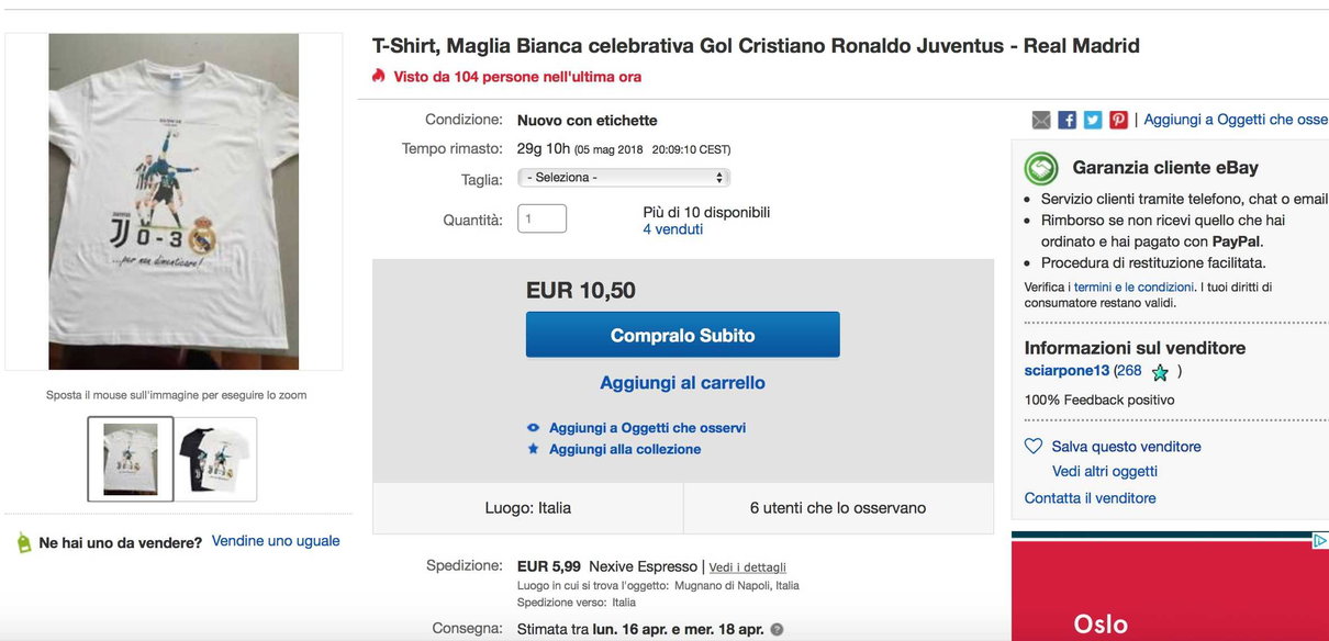 Il grande successo su Ebay della maglia celebrativa della rovesciata di Cristiano Ronaldo article-post
