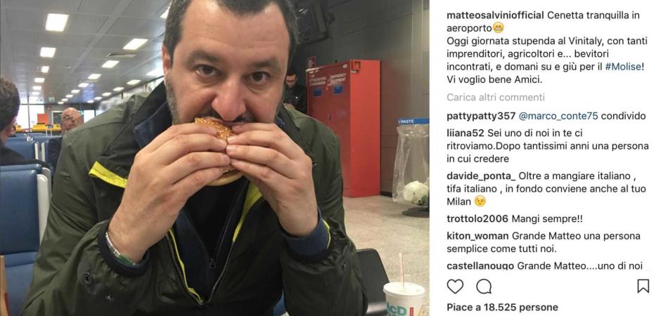 Matteo Salvini mangia McDonald's