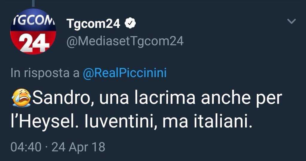 Il TgCom24 risponde a Piccinini con un tweet ironico sull’Heysel, poi le scuse article-post