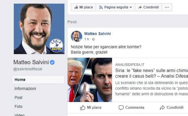 Matteo Salvini e la fake news sull’attacco chimico di Douma