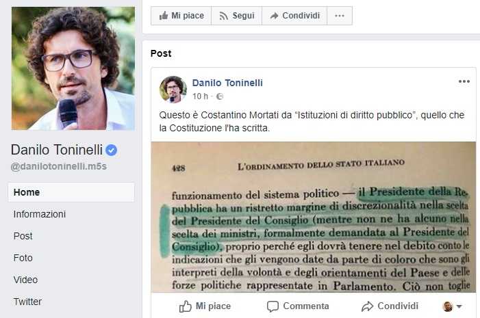 La bufala di Toninelli sui poteri di nomina dei ministri del presidente della Repubblica spiegati da Mortati article-post
