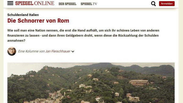 Il “leggerissimo” attacco del settimanale tedesco Spiegel: «Italia, Paese di scrocconi»