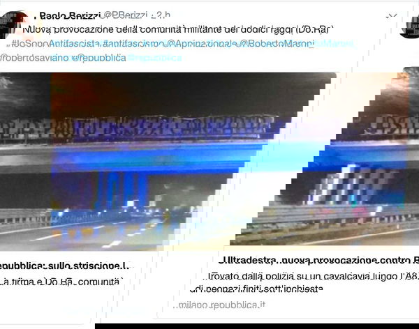 Giornalista di Repubblica nel mirino dei neonazisti: striscione sull’autostrada