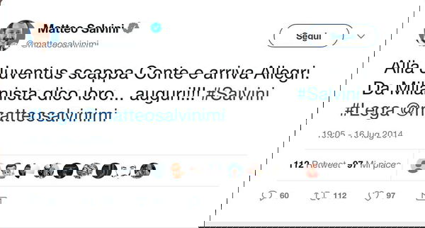 Juventus campione, quando Salvini la prendeva in giro per aver ingaggiato Allegri