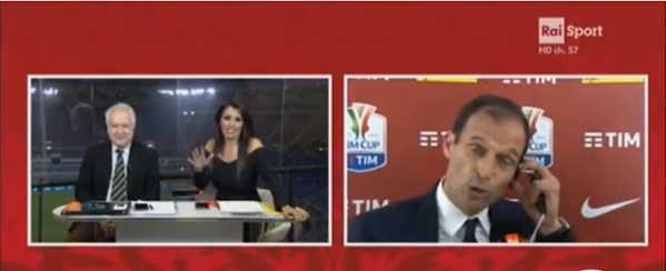 Massimiliano Allegri litiga con Mario Sconcerti dopo la vittoria della Coppa Italia