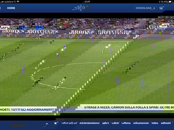 Errore di Sky durante Inter-Sassuolo: manda in onda sottopancia con notizia di una strage a Nizza
