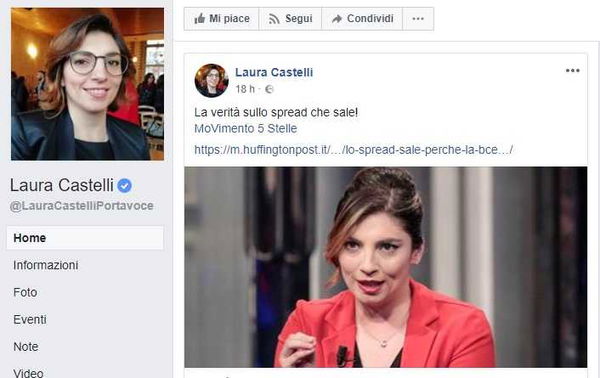 La bufala di Laura Castelli sullo spread che aumenta per colpa della Bce di Draghi