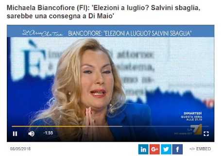 Michaela Biancofiore: «Le elezioni a luglio consegnano la vittoria al M5S perché al Sud non si possono permettere le vacanze»