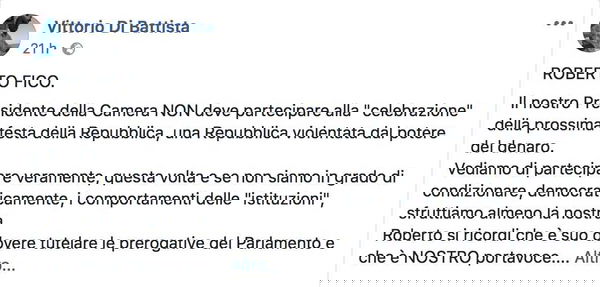 Con quale autorità il papà di Di Battista invita il presidente Fico a non andare alla parata del 2 giugno?