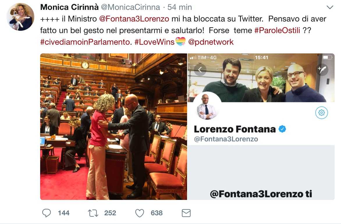 Monica Cirinnà è stata bloccata su Twitter dal ministro Fontana article-post